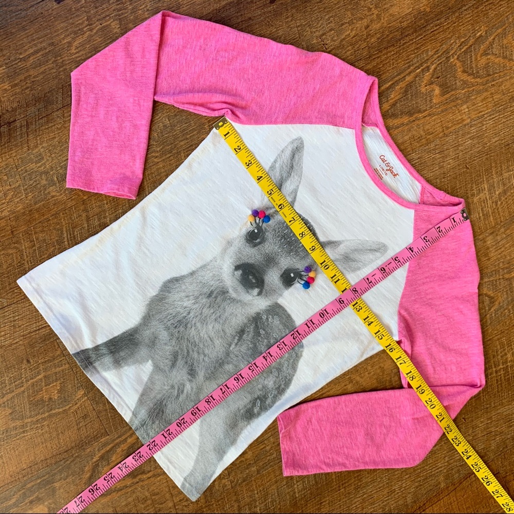 Cat & Jack Fawn With Pompoms Pink & White Girls 10/12 Long Sleeve Raglan Tee - Picture 8 of 8